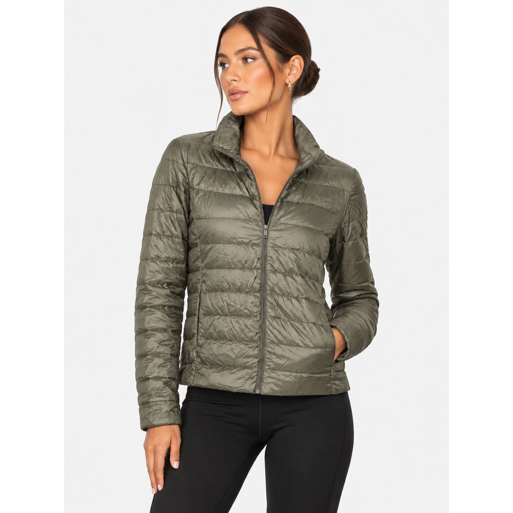 Uniqlo Ultra Light Down Puffer Jacket Olive Green Packable Full Zip M